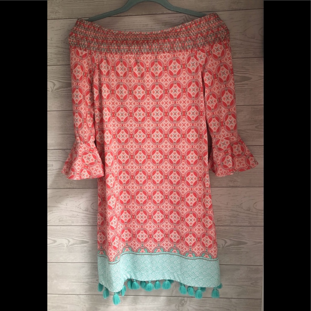 Cabana Life Coral Tides Off The Shoulder Dress, XS